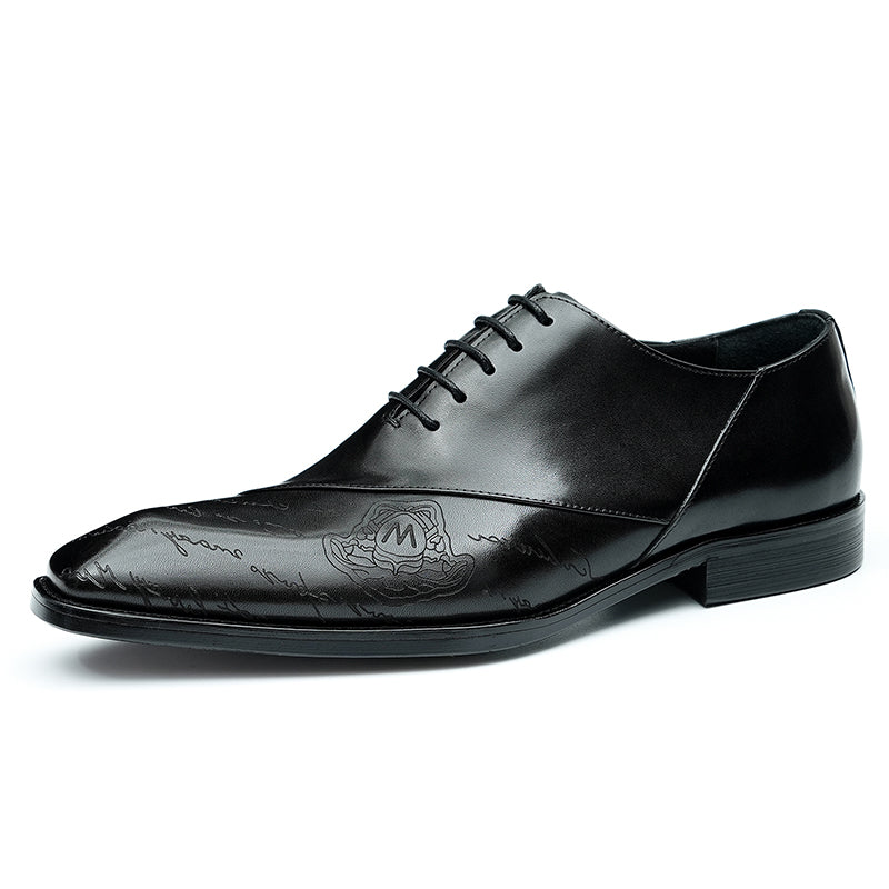 Men's Patterned Oxford Shoes - Artistic Motifs & Structured Support