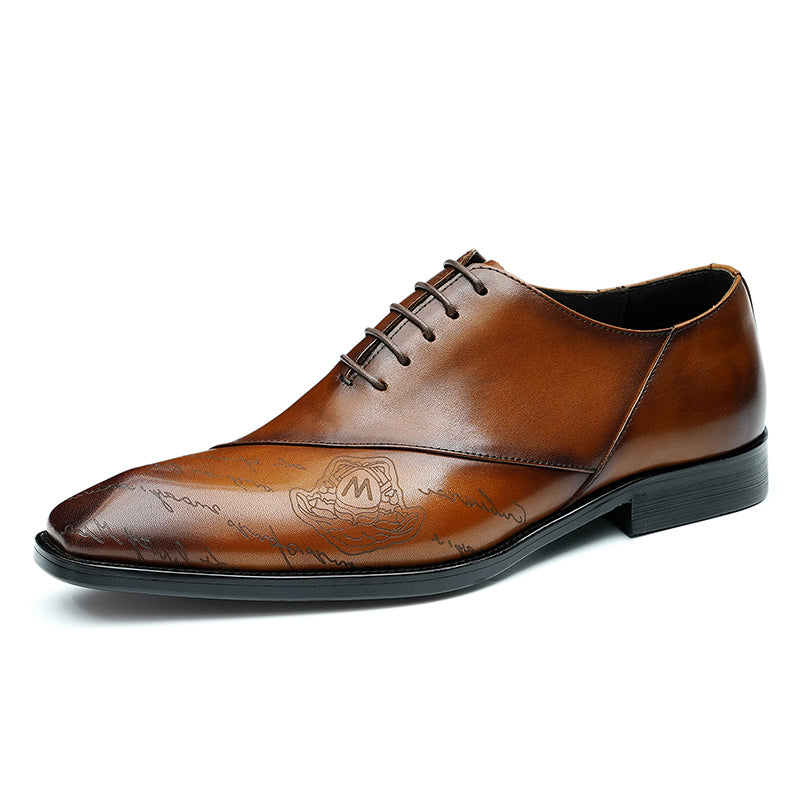 Men's Patterned Oxford Shoes - Artistic Motifs & Structured Support