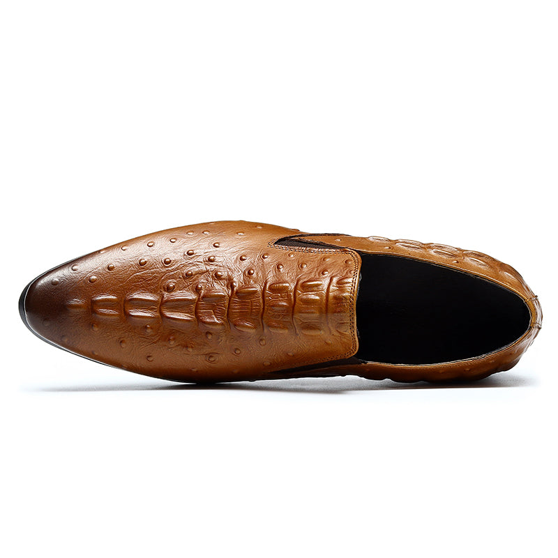 Men’s Ostrich-Patterned Leather Loafers