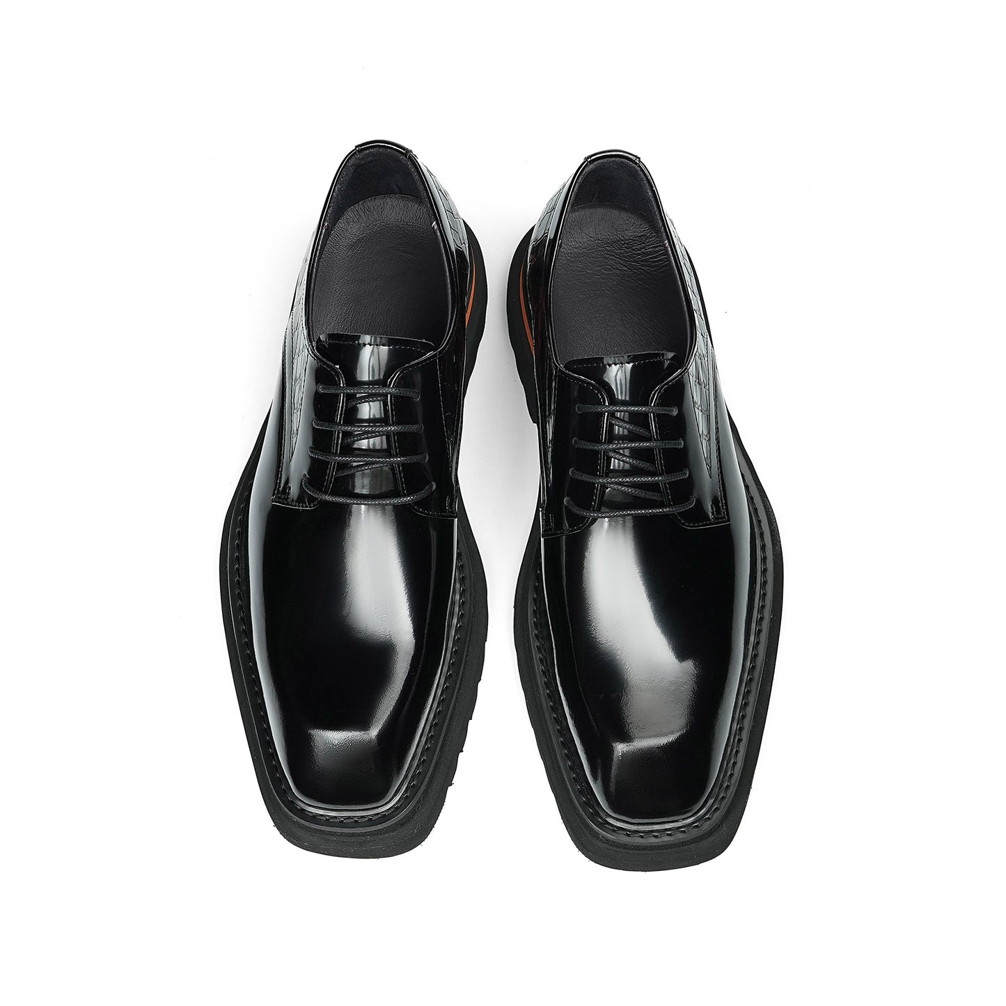 Architectural Derby Shoes: Sculptural Square-Toe & Contrast Trim Detailing