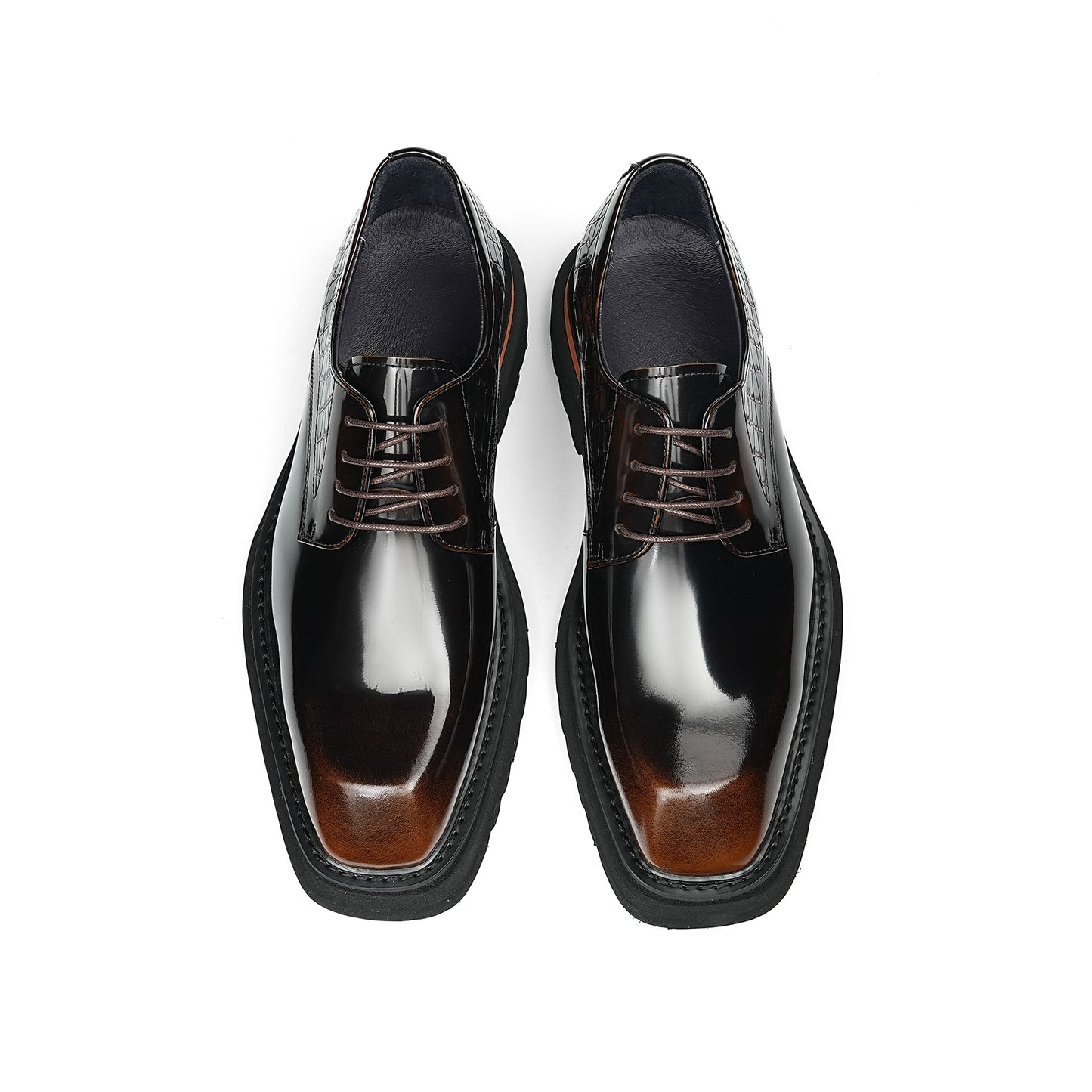 Architectural Derby Shoes: Sculptural Square-Toe & Contrast Trim Detailing