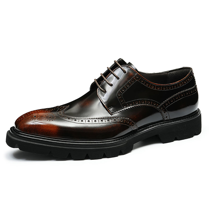 Men's Brogue Derby Shoes - Wingtip Elegance & Rugged Platform Sole