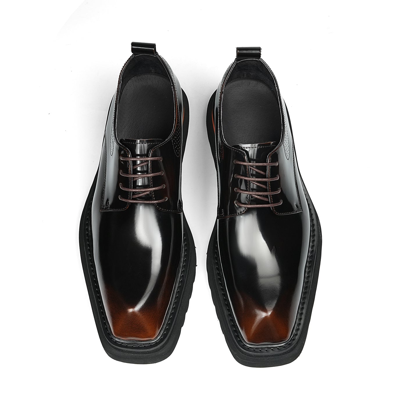 Cinematic Square-Toe Derby: Architectural Sole & Contrast Detailing