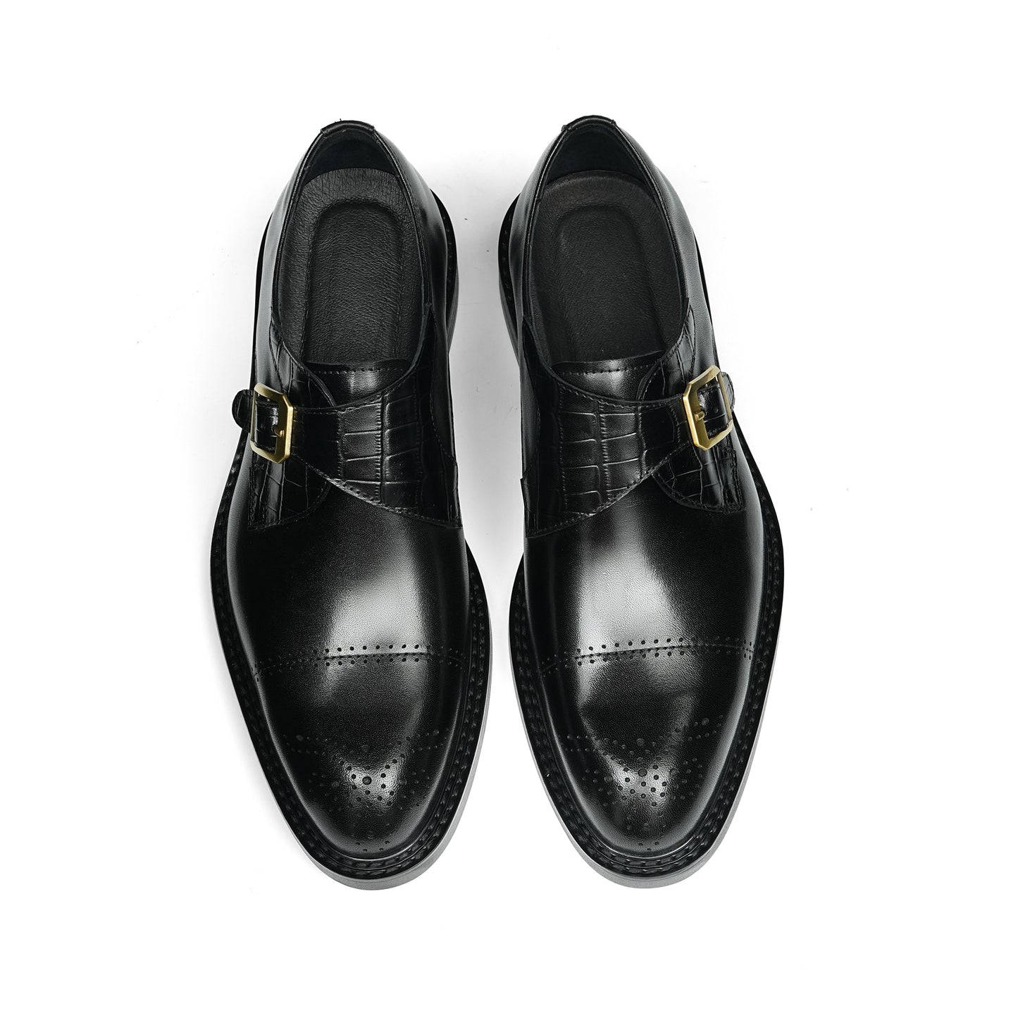 Men's Monk Straps: Intricate Toe Carving & Luxurious Texture Design