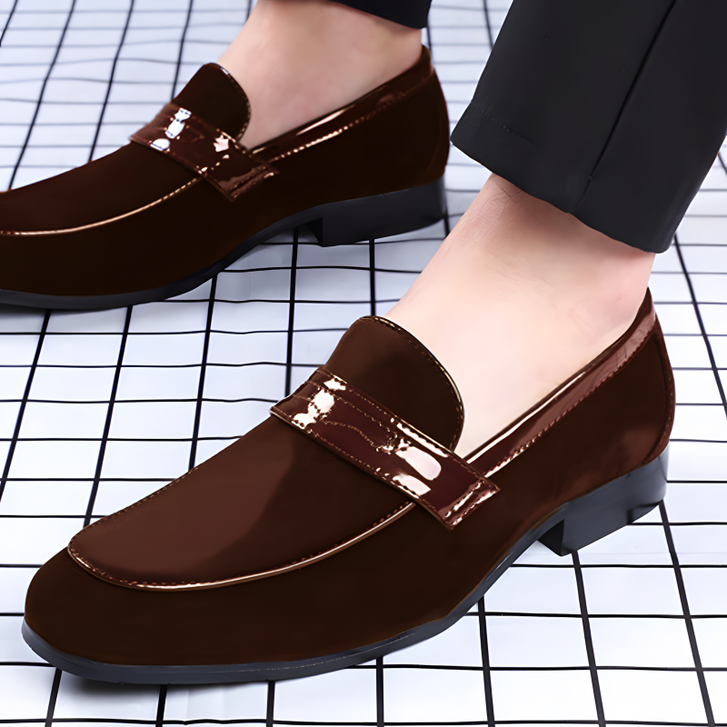 Men's Loafers Black Suede with Metal Accent Formal Slip-On Shoes