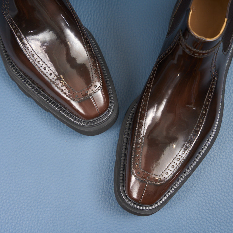 Men's Brogue Chelsea Boots: Artisan Stitching & Square-Toe Architecture