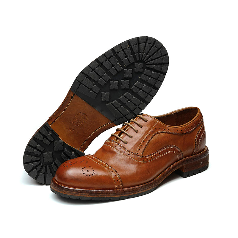 Brogue Oxford Excellence: Goodyear Welted Craft & Artful Carving Mastery