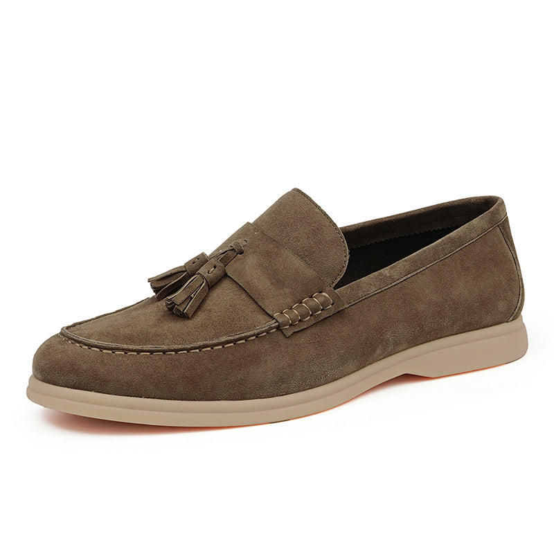 Men's Loafers - Textured Suede & Tassel Accent