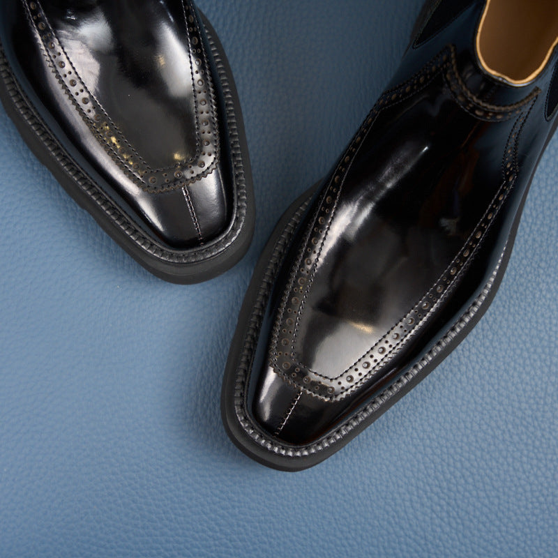 Men's Brogue Chelsea Boots: Artisan Stitching & Square-Toe Architecture