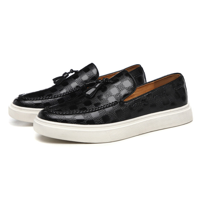 Men's Checkered Tassel Loafers with Premium PU Leather and Comfortable Sole