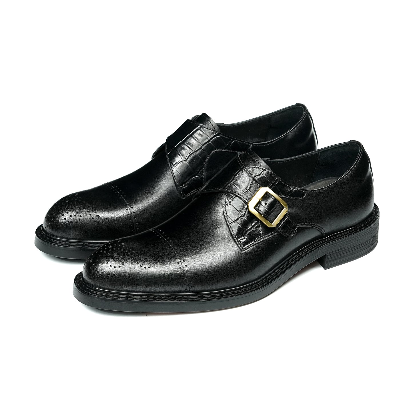 Men's Monk Straps: Intricate Toe Carving & Luxurious Texture Design