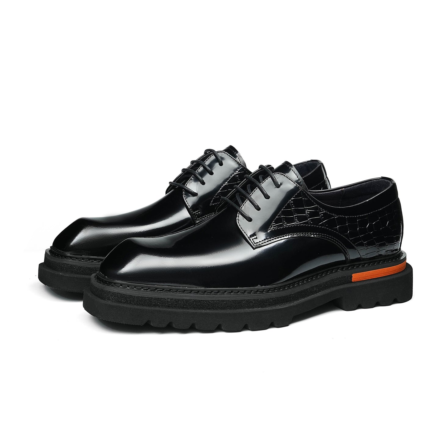 Architectural Derby Shoes: Sculptural Square-Toe & Contrast Trim Detailing