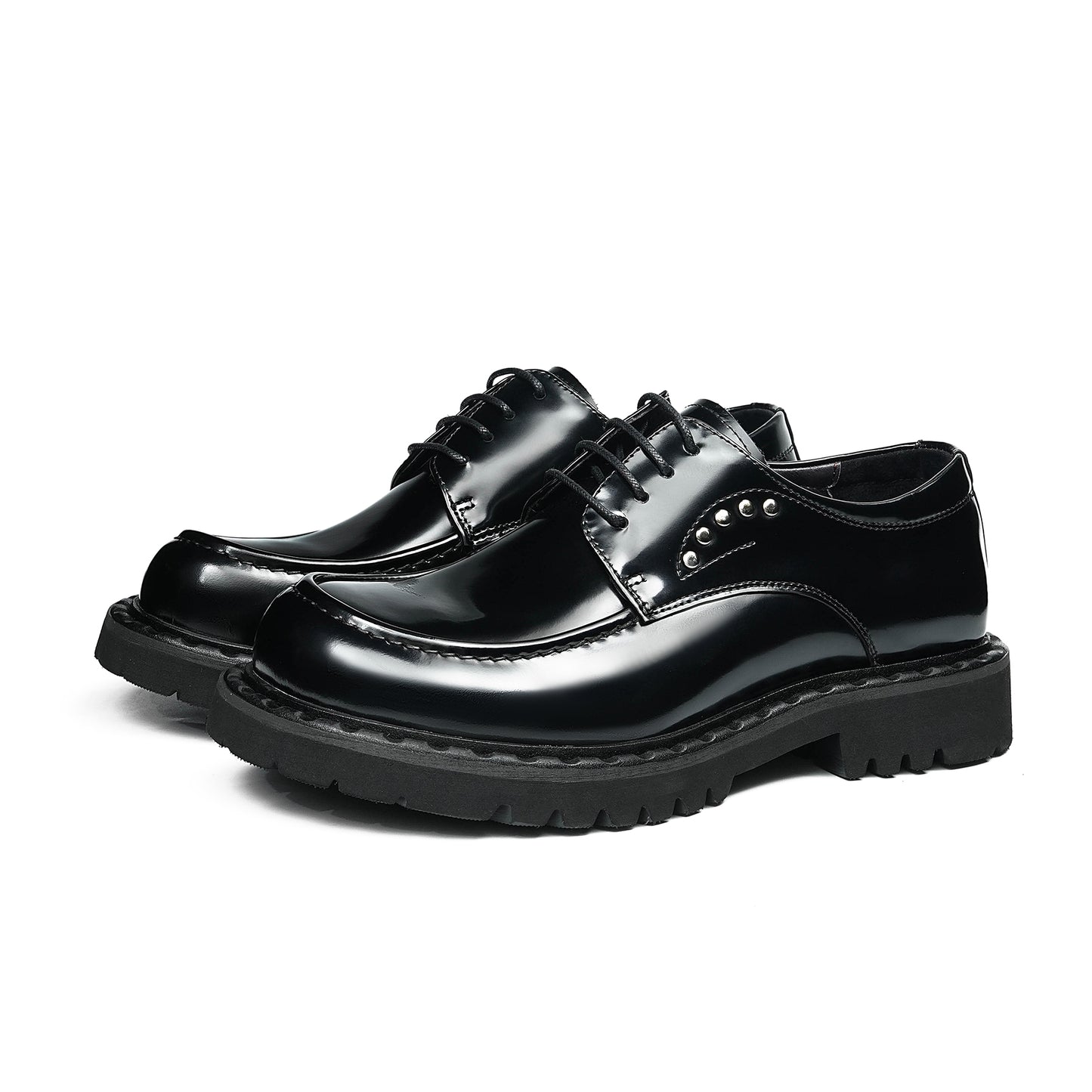 Architectural Men's Derby Shoes: Sculptural Sole & Mirror-Finish Elegance