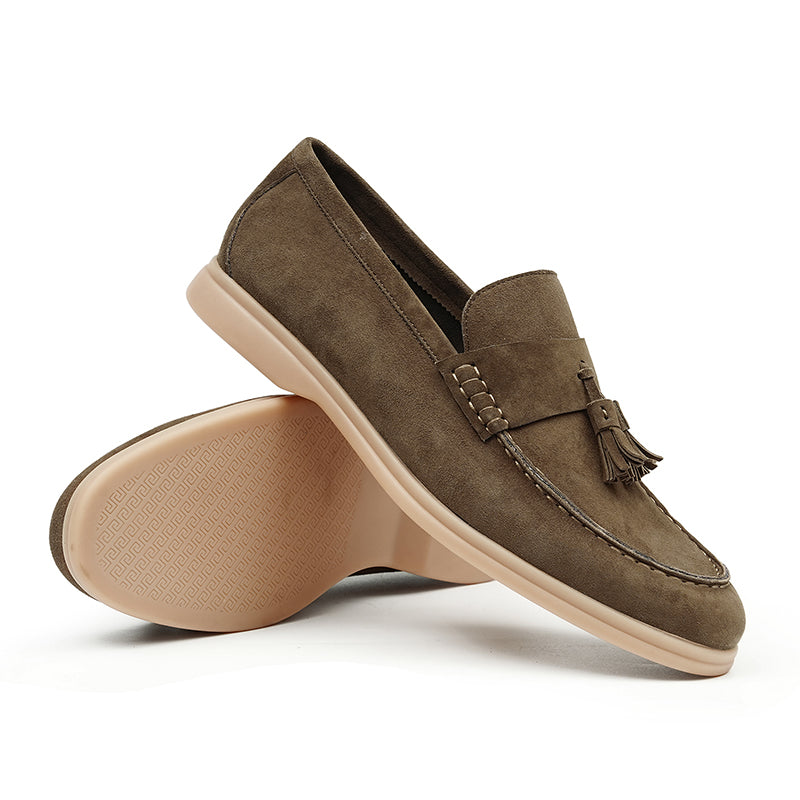 Men's Loafers - Textured Suede & Tassel Accent
