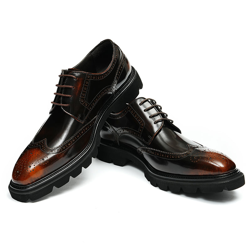 Men's Brogue Derby Shoes - Wingtip Elegance & Rugged Platform Sole