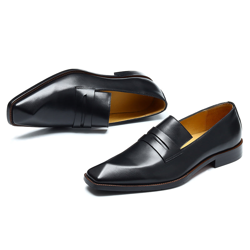 Men's Loafers - Diamond-Kissed Toe & Polished Leather