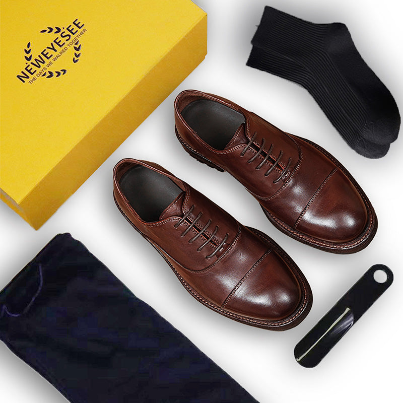 Classic Men's Oxford Shoes Stitching On The Toe Cap: Horsehide Leather and Goodyear Welted