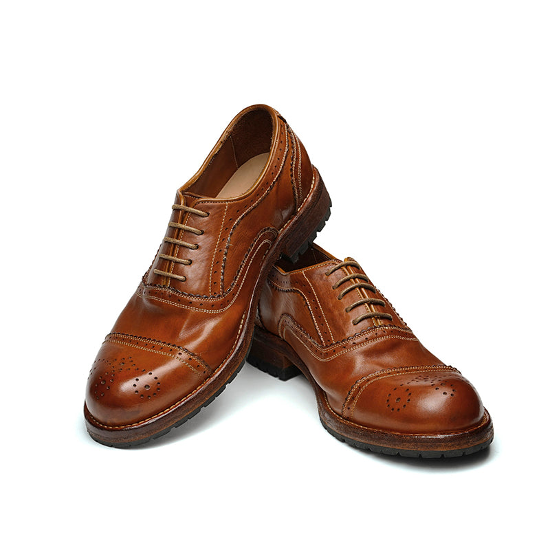 Brogue Oxford Excellence: Goodyear Welted Craft & Artful Carving Mastery