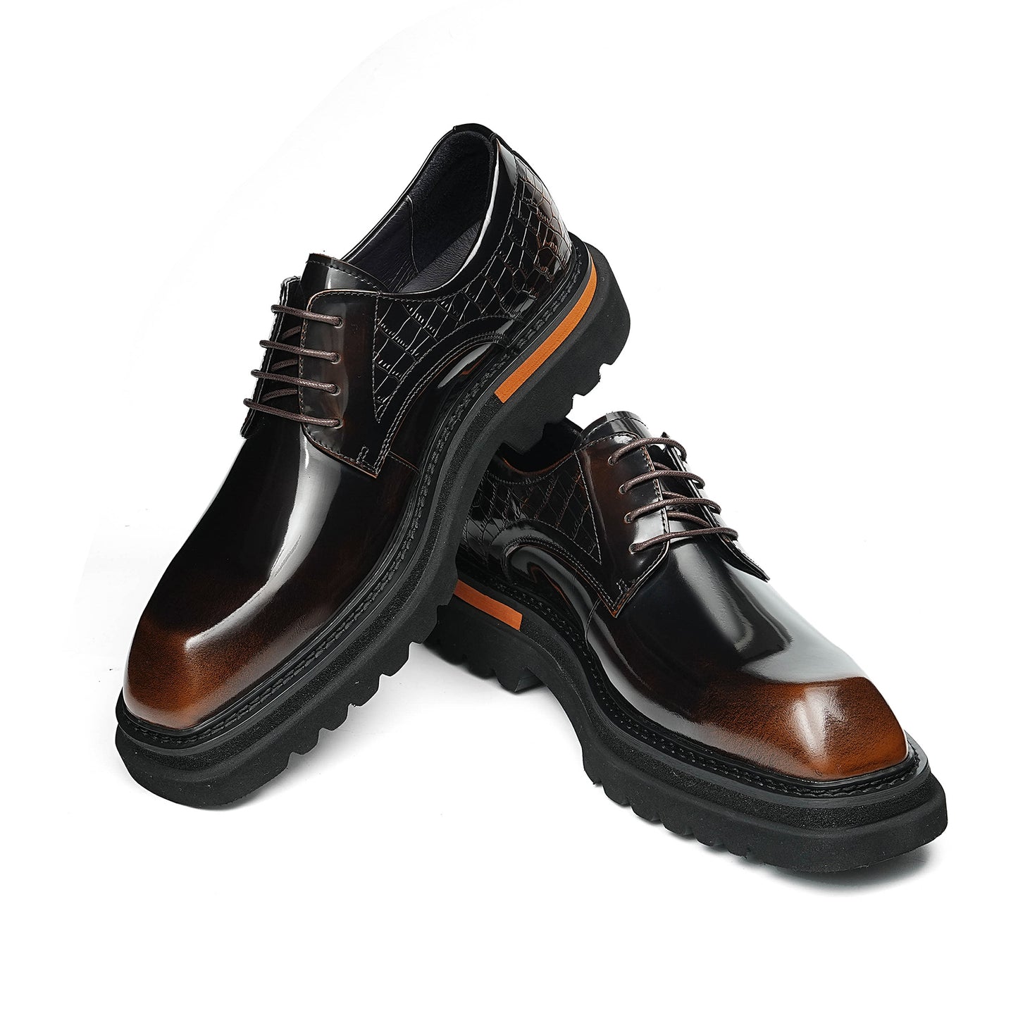 Architectural Derby Shoes: Sculptural Square-Toe & Contrast Trim Detailing