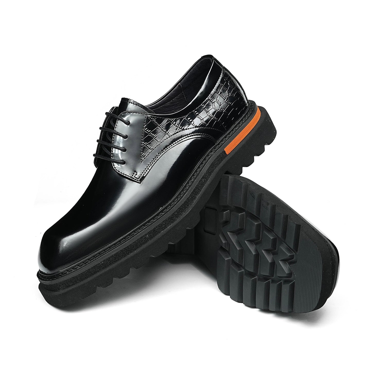 Architectural Derby Shoes: Sculptural Square-Toe & Contrast Trim Detailing