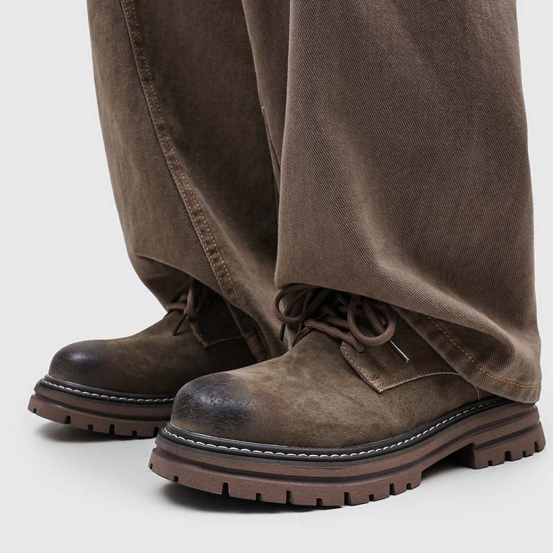 Men's Boots Low-Top: Distressed Toe & Rugged Sole