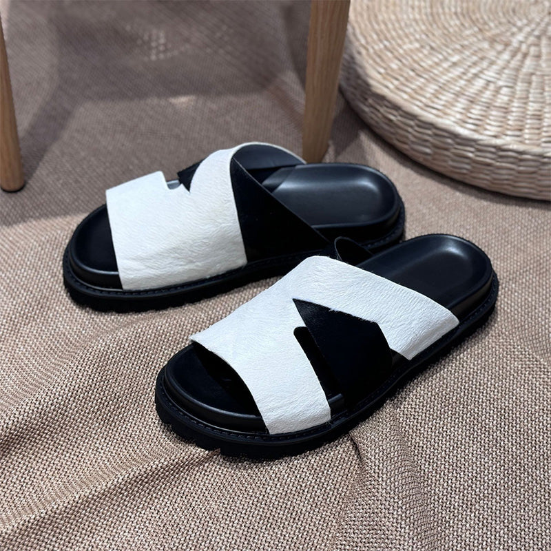 Men's Artisan Sliders: Cross-Strap Architecture & Effortless Comfort