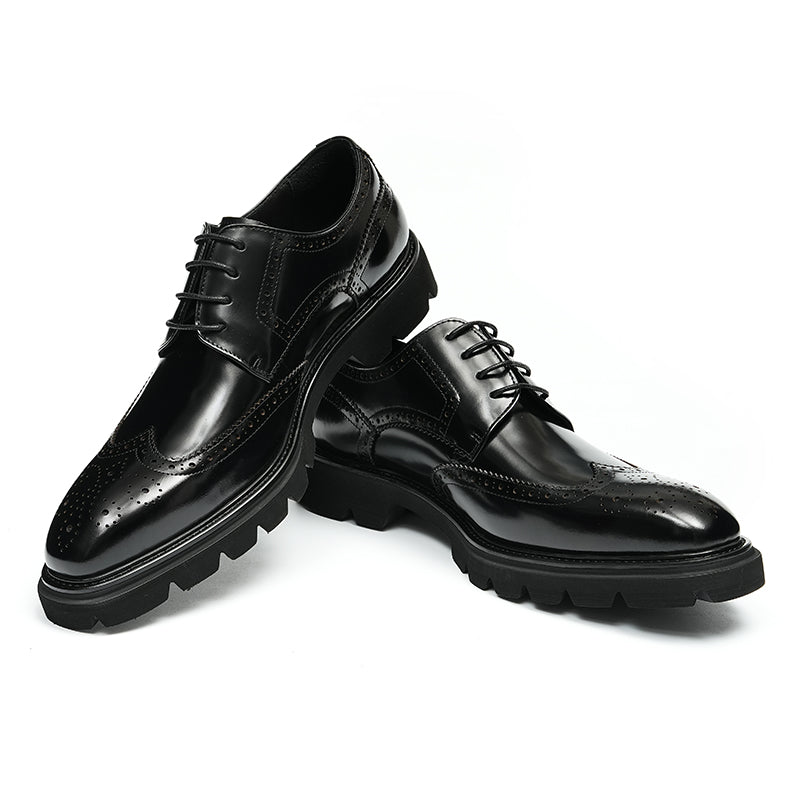 Men's Brogue Derby Shoes - Wingtip Elegance & Rugged Platform Sole