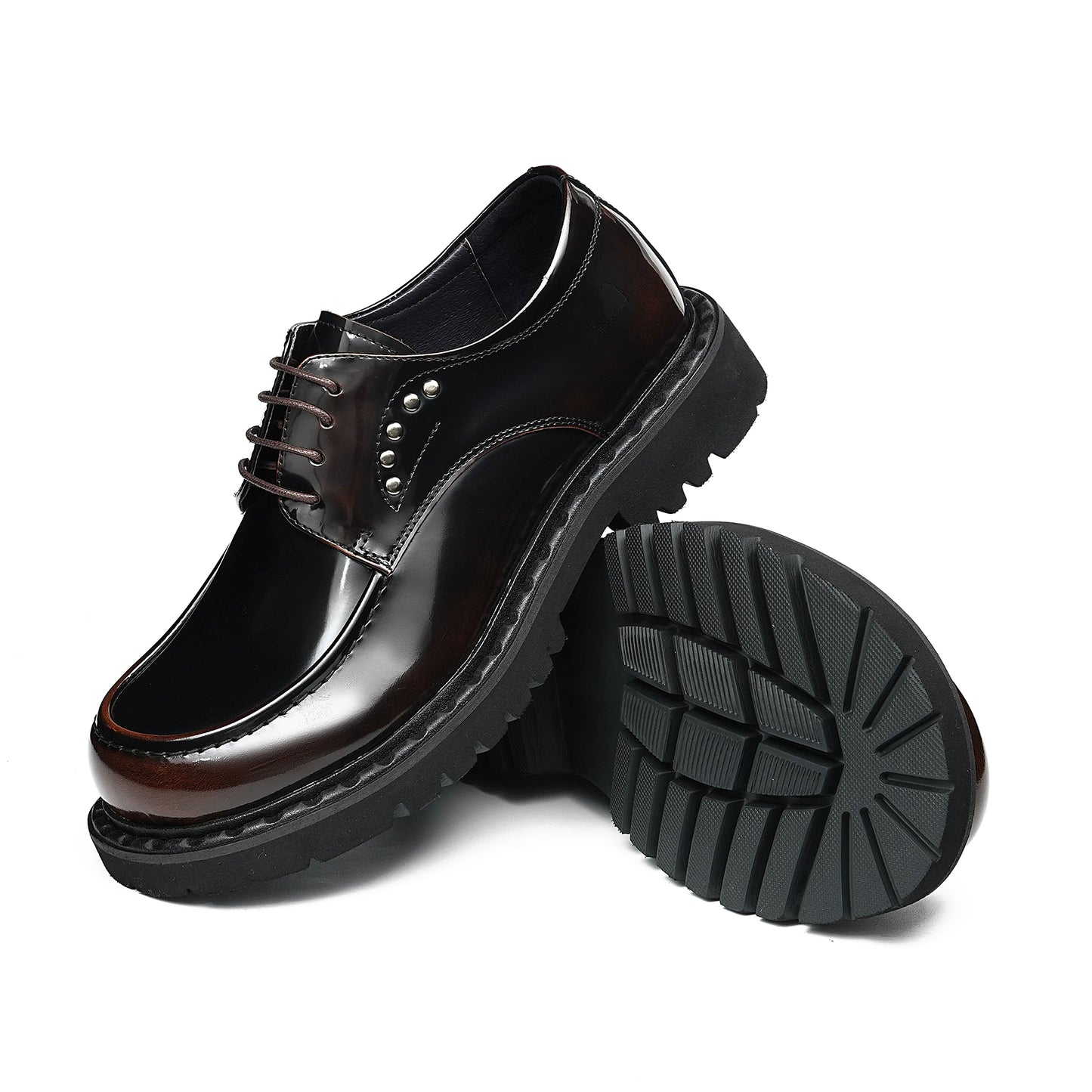 Architectural Men's Derby Shoes: Sculptural Sole & Mirror-Finish Elegance