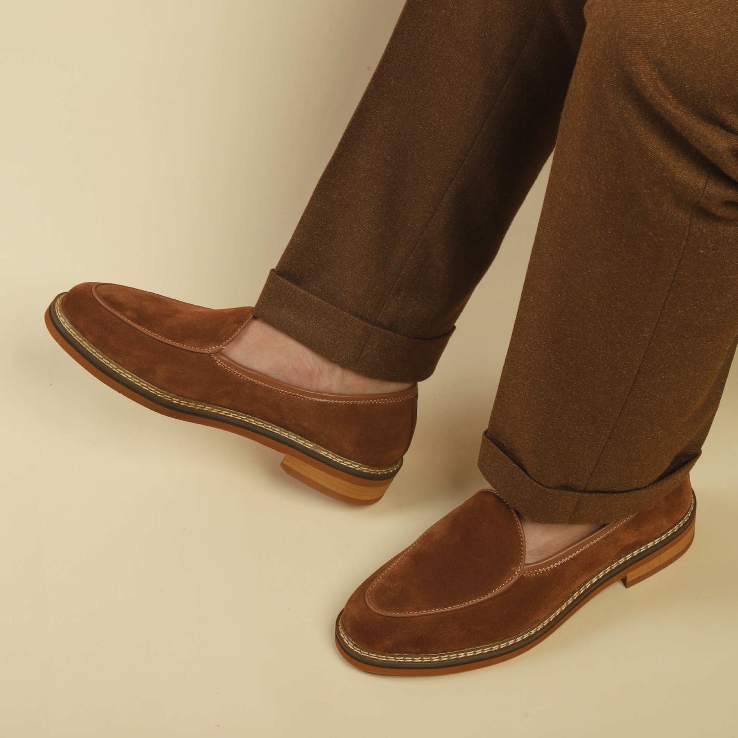 Men's Slip-On Loafers: Artisan Stitching & Layered Sole Architecture