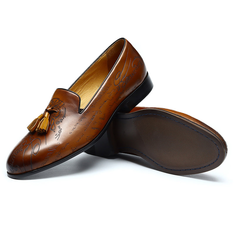 Men's Tassel Loafers - Embossed Design