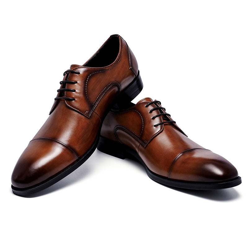Men's Cap Toe Derby Shoes Polished Leather & Secure Lacing