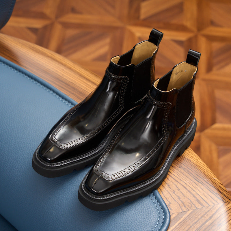 Men's Brogue Chelsea Boots: Artisan Stitching & Square-Toe Architecture