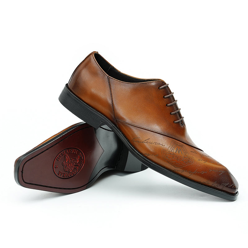 Men's Patterned Oxford Shoes - Artistic Motifs & Structured Support