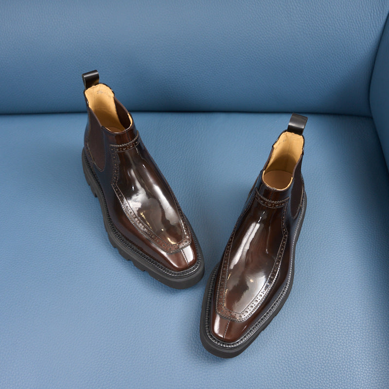 Men's Brogue Chelsea Boots: Artisan Stitching & Square-Toe Architecture