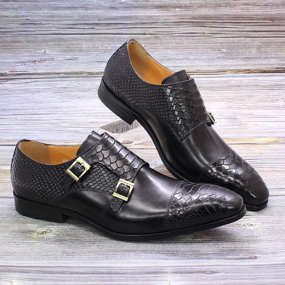 Men's Python-Embossed Double Monk Strap Shoes