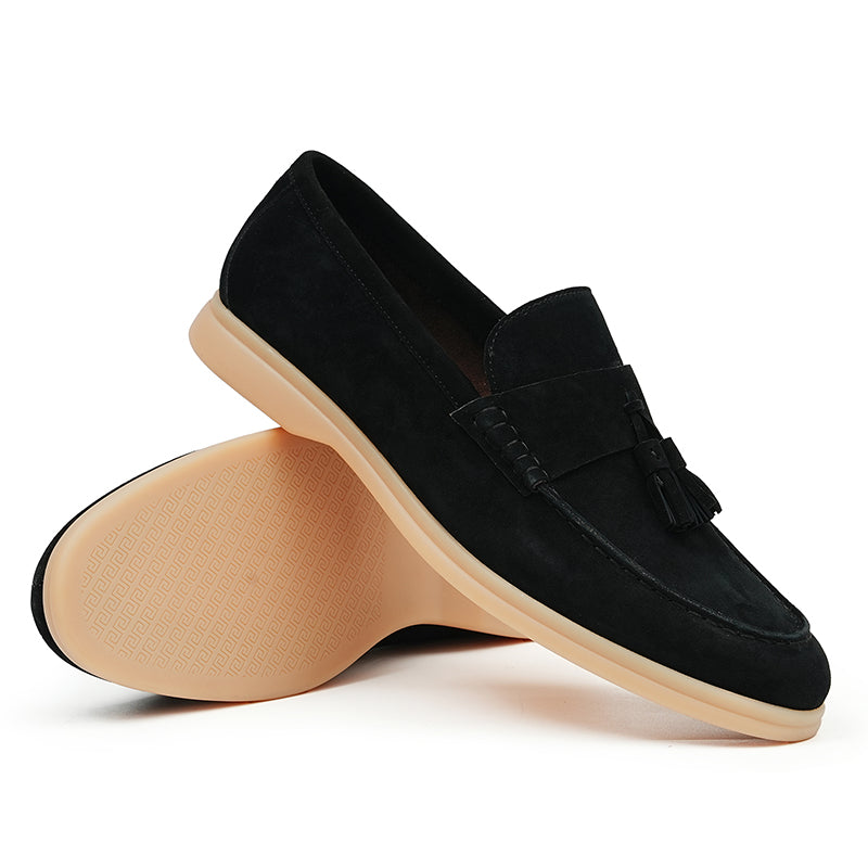 Men's Loafers - Textured Suede & Tassel Accent