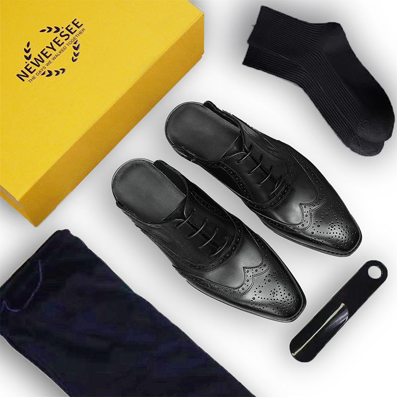 Men's Brogue Oxfords - Contrast Panels & Slip-On Ease