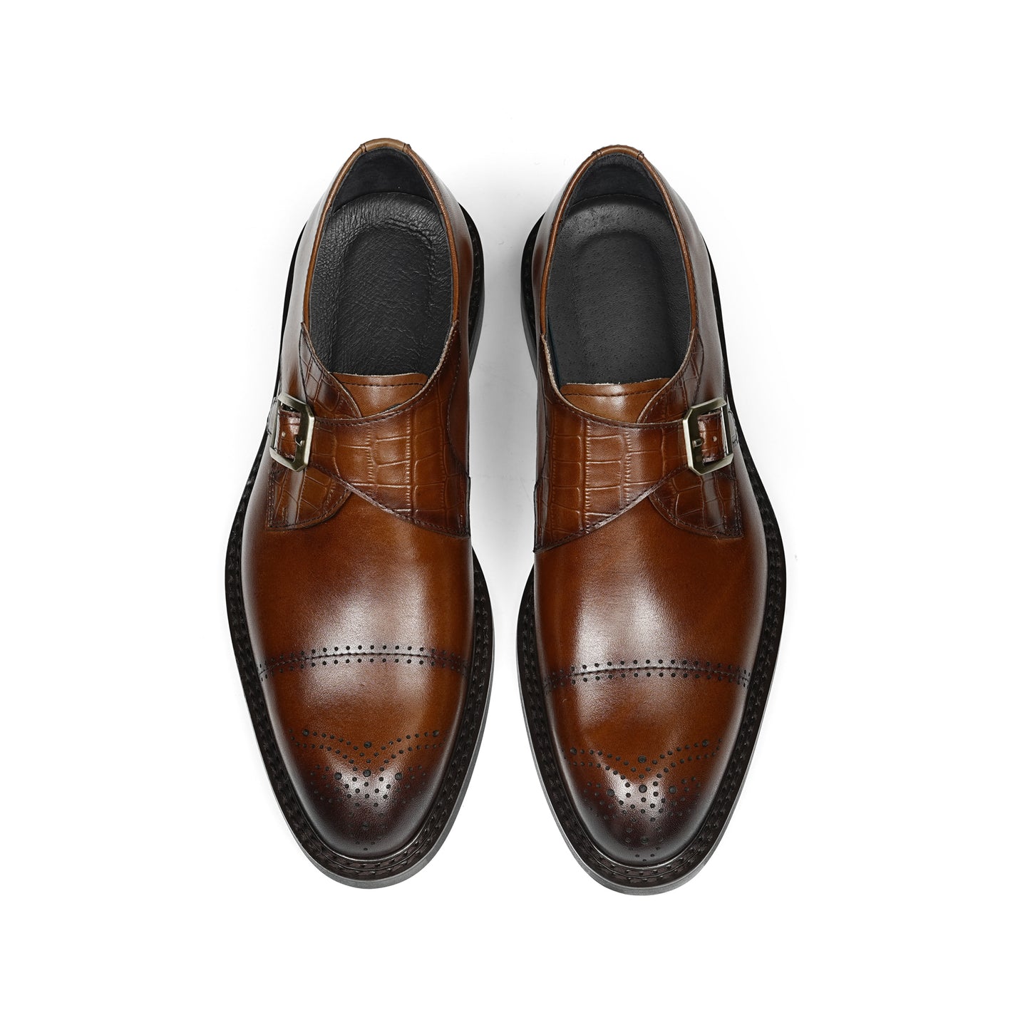 Men's Monk Straps: Intricate Toe Carving & Luxurious Texture Design