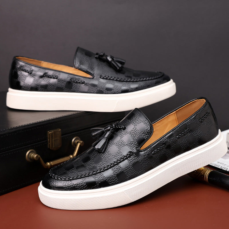 Men's Checkered Tassel Loafers with Premium PU Leather and Comfortable Sole