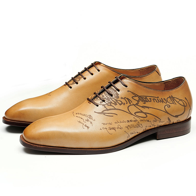 Men's Oxford Shoes - Script-Engraved Patterns & Timeless Sophistication