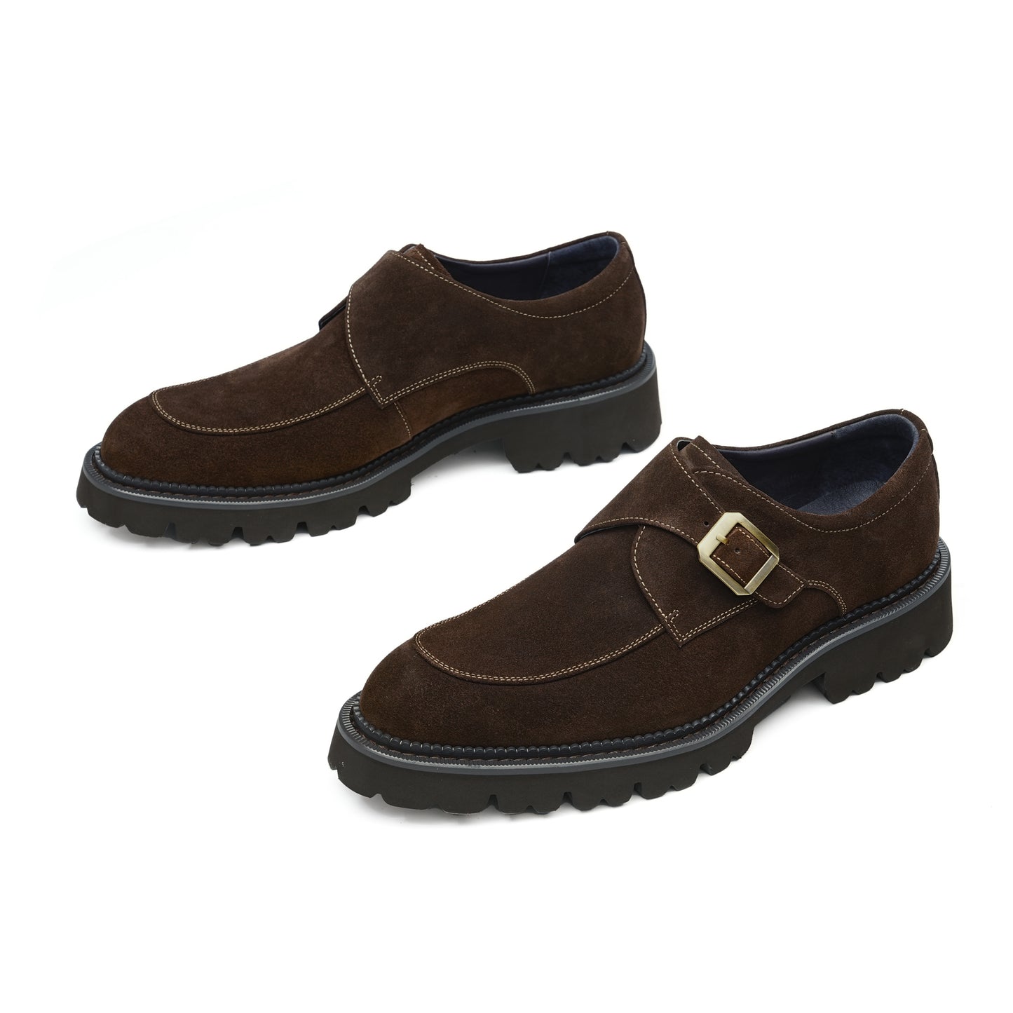 Men's Suede Monk Strap Shoes: Textured Comfort & Terrain-Adaptive Foundation