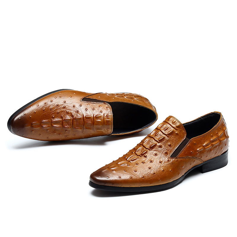 Men’s Ostrich-Patterned Leather Loafers