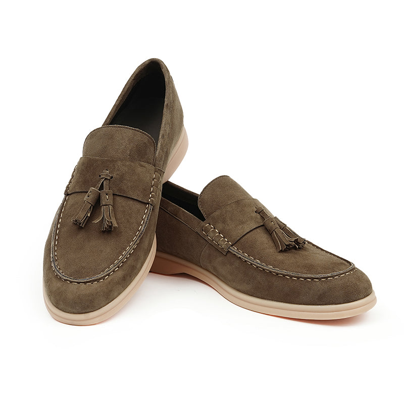 Men's Loafers - Textured Suede & Tassel Accent