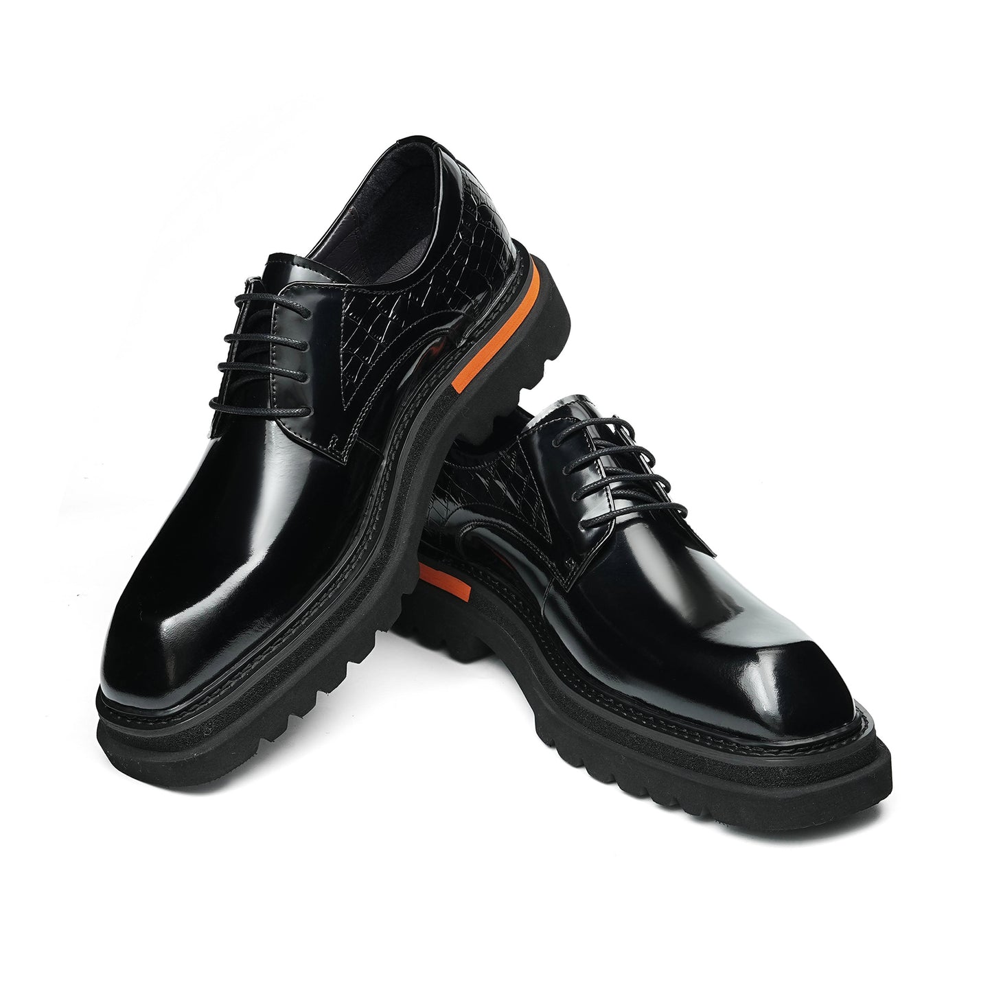 Architectural Derby Shoes: Sculptural Square-Toe & Contrast Trim Detailing