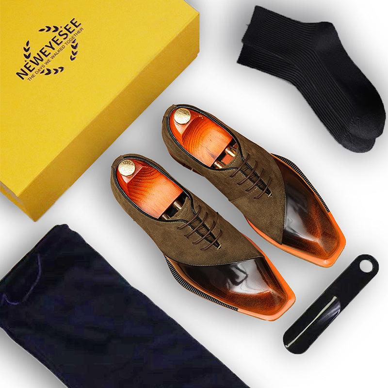 Men's Oxford Shoes - Glossy & Suede Leather Blend