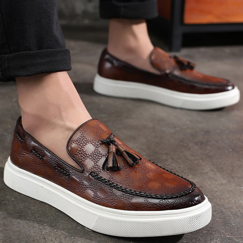 Men's Checkered Tassel Loafers with Premium PU Leather and Comfortable Sole