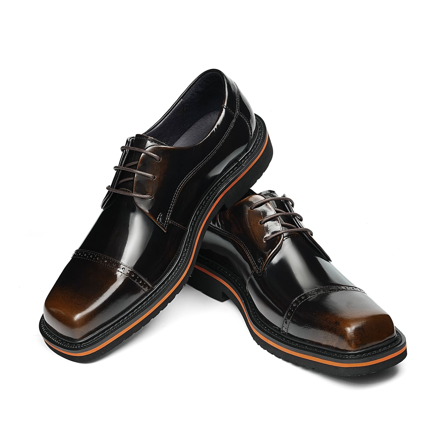 Men's Architectural Derby: Square-Toe Design & Contrast Sole Detailing