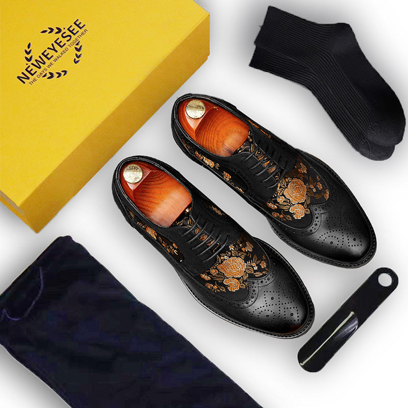 Men's Derby Shoes - Artistic Brogue Detailing & Textured Contrast