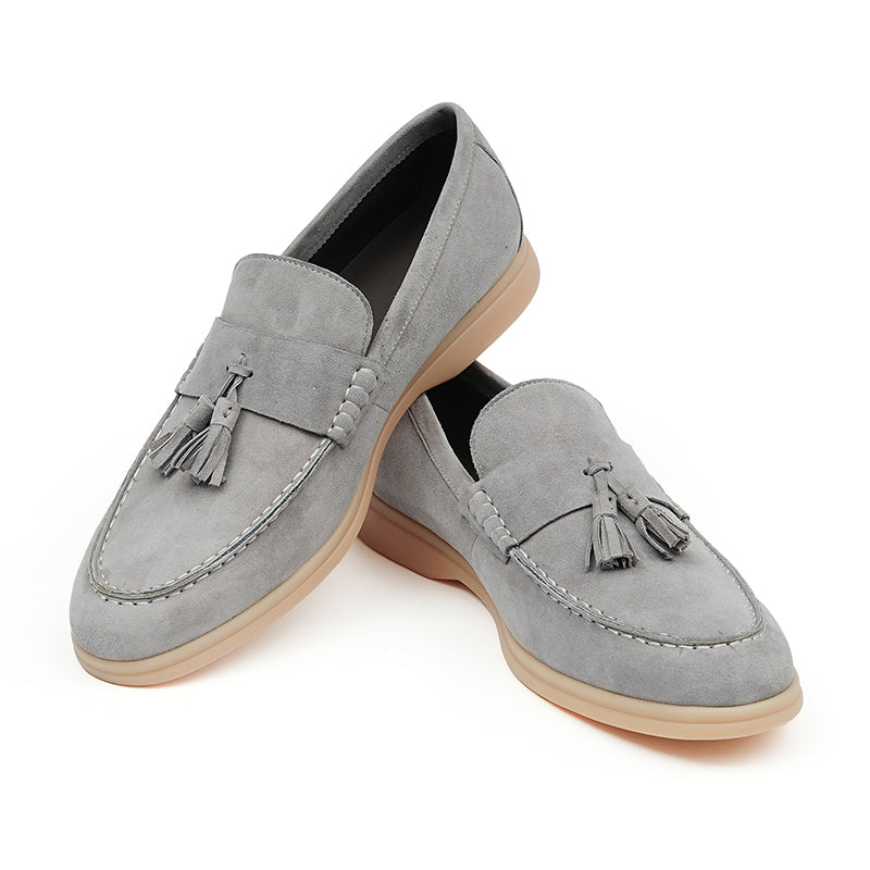 Men's Loafers - Textured Suede & Tassel Accent