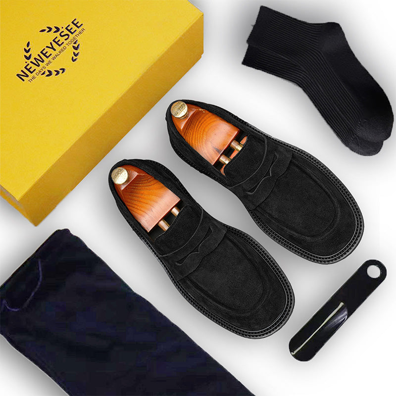 Men's Suede Loafers Slip-On Comfort & Textured Rubber Sole